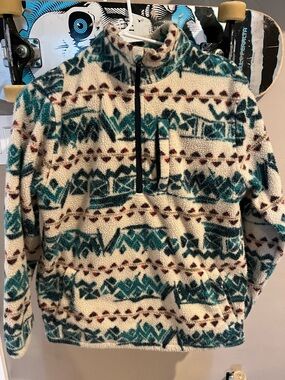 Billabong Cream & Teal Patterned Half-Zip Sherpa Pullover
